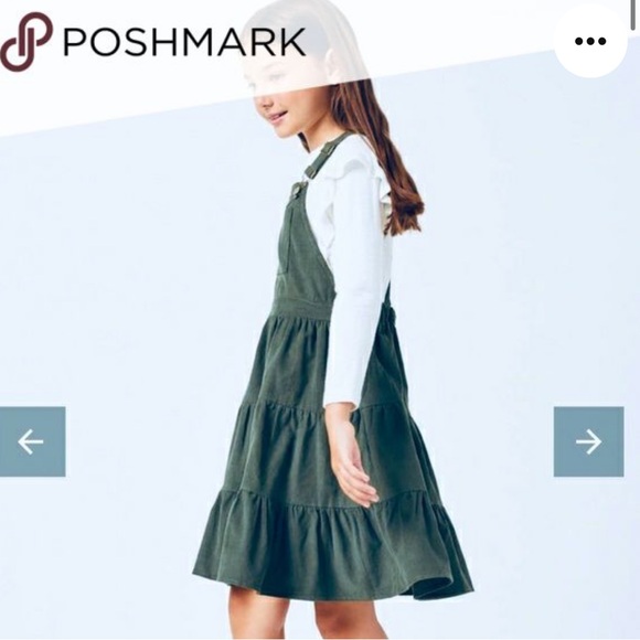 ZARA Kids Girls Evergreen Flounced Corduroy Pinafore Overalls Dress size 13-14 - Picture 2 of 10